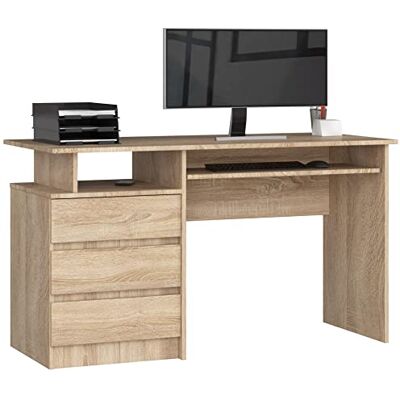 AKORD CLP 135 Bureau d'ordinateur avec plateau pour clavier Bureau d'ordinateur Bureau de bureau 3 tiroirs et 1 étagère L 135 x H 77 x P 60 cm 45 kg Chêne Sonoma AKORD CLP 135 Bureau d'ordinateur avec plateau pour clavier Bureau d'ordinateur Bureau de bureau 3 tiroirs et 1 étagère L 135 x H 77 x P 60 cm 45 kg Chêne Sonoma