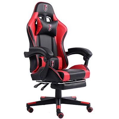 Trisens Chaise de gaming au design racing avec accoudoirs rembourrés flexibles, ergonomique, aspect cuir, avec repose-pieds extensible et coussin de soutien supplémentaire, couleur : noir/rouge/noir Trisens Chaise de gaming au design racing avec accoudoirs rembourrés flexibles, ergonomique, aspect cuir, avec repose-pieds extensible et coussin de soutien supplémentaire, couleur : noir/rouge/noir