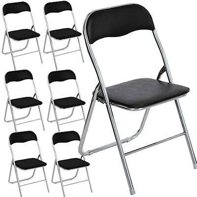 BAKAJI Lot de 6 chaises pliantes rembourrées peu encombrantes avec structure en métal chromé et pieds antidérapants en métal (Noir) BAKAJI Lot de 6 chaises pliantes rembourrées peu encombrantes avec structure en métal chromé et pieds antidérapants en métal (Noir)