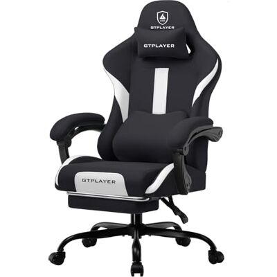 GTPLAYER Chaise de gaming ergonomique avec appui-tête et coussin lombaire cloud, rembourrée, avec repose-pieds, fauteuil pivotant, capacité de 150 kg, noire GTPLAYER Chaise de gaming ergonomique avec appui-tête et coussin lombaire cloud, rembourrée, avec repose-pieds, fauteuil pivotant, capacité de 150 kg, noire