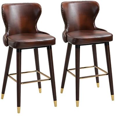 HOMCOM Lot de 2 tabourets de bar avec repose-pieds Chaise de bar avec dossier En polyuréthane Marron 52 x 53 x 101 cm HOMCOM Lot de 2 tabourets de bar avec repose-pieds Chaise de bar avec dossier En polyuréthane Marron 52 x 53 x 101 cm