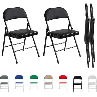 mcc direct Lot de 2 chaises pliantes en similicuir avec cadre en métal et siège rembourré, faciles à plier et à ranger pour la maison, le bureau, la salle à manger et la réception (noir) mcc direct Lot de 2 chaises pliantes en similicuir avec cadre en métal et siège rembourré, faciles à plier et à ranger pour la maison, le bureau, la salle à manger et la réception (noir)