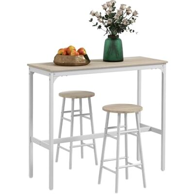 HOMCOM Ensemble Table de Bar bistrot + 2 tabourets avec Repose-Pieds Table Mange-Debout Structure en Acier Design Industriel Haute (Chêne) HOMCOM Ensemble Table de Bar bistrot + 2 tabourets avec Repose-Pieds Table Mange-Debout Structure en Acier Design Industriel Haute (Chêne)