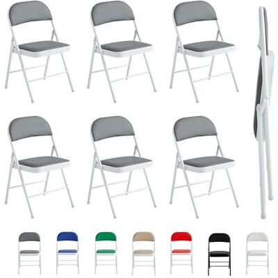 mcc direct Lot de 6 chaises pliantes en similicuir avec cadre en métal et siège rembourré, faciles à plier et à ranger pour la maison, le bureau, la salle à manger et la réception (gris) mcc direct Lot de 6 chaises pliantes en similicuir avec cadre en métal et siège rembourré, faciles à plier et à ranger pour la maison, le bureau, la salle à manger et la réception (gris)