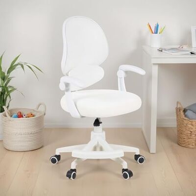 IDIMEX Chaise de bureau ISLA avec repose-pieds, blanche – Chaise de bureau ergonomique pour enfants et adolescents, réglable en hauteur, pivotante avec soutien lombaire, dos en maille respirante IDIMEX Chaise de bureau ISLA avec repose-pieds, blanche – Chaise de bureau ergonomique pour enfants et adolescents, réglable en hauteur, pivotante avec soutien lombaire, dos en maille respirante