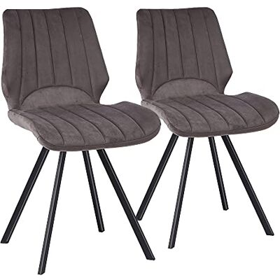 Trisens Lot de 2 chaises de cuisine rembourrées avec dossier et assise en velours et structure en métal Gris foncé Trisens Lot de 2 chaises de cuisine rembourrées avec dossier et assise en velours et structure en métal Gris foncé