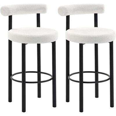 HOMCOM Lot de 2 tabourets de bar, chaises de bar en tissu bouclette avec dossier incurvé, repose-pieds et pieds en métal, pour salle à manger, comptoir, 50 x 52,5 x 98 cm, crème HOMCOM Lot de 2 tabourets de bar, chaises de bar en tissu bouclette avec dossier incurvé, repose-pieds et pieds en métal, pour salle à manger, comptoir, 50 x 52,5 x 98 cm, crème