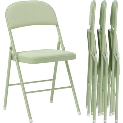 HOMCOM Lot de 4 Chaises Pliantes Portables Charge 120kg Vert Portables Intérieur, Assises et Dossiers Rembourrés en Velours, Cadre en Acier HOMCOM Lot de 4 Chaises Pliantes Portables Charge 120kg Vert Portables Intérieur, Assises et Dossiers Rembourrés en Velours, Cadre en Acier