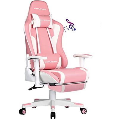 GTPLAYER Chaise de jeu avec haut-parleur Bluetooth Repose-pieds Bureau Gamer Ergonomique avec Coussin Accoudoir 3D Réglable Dossier Inclinable Multifonctionnel Rose GTPLAYER Chaise de jeu avec haut-parleur Bluetooth Repose-pieds Bureau Gamer Ergonomique avec Coussin Accoudoir 3D Réglable Dossier Inclinable Multifonctionnel Rose
