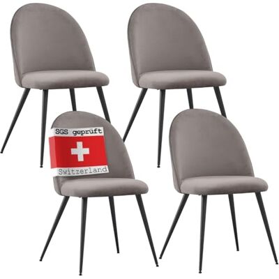 Albatros Lot de 4 chaises de salle à manger, avec housse en velours, capo, grises, design vintage élégant, revêtement en velours, rembourrées, certifiées SGS, pour cuisine, salle à manger ou table à Albatros Lot de 4 chaises de salle à manger, avec housse en velours, capo, grises, design vintage élégant, revêtement en velours, rembourrées, certifiées SGS, pour cuisine, salle à manger ou table à