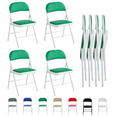 mcc direct Lot de 4 chaises pliantes en similicuir avec cadre en métal et siège rembourré, faciles à plier et à ranger pour la maison, le bureau, la salle à manger et la réception (vert) mcc direct Lot de 4 chaises pliantes en similicuir avec cadre en métal et siège rembourré, faciles à plier et à ranger pour la maison, le bureau, la salle à manger et la réception (vert)