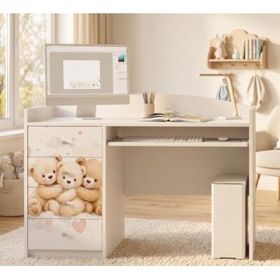 Happy Babies Grand bureau pour enfant, blanc, 125 x 60 cm, avec 4 tiroirs, bureau d'étudiant pour garçons et filles, table d'apprentissage avec motif au choix (n° 476) Happy Babies Grand bureau pour enfant, blanc, 125 x 60 cm, avec 4 tiroirs, bureau d'étudiant pour garçons et filles, table d'apprentissage avec motif au choix (n° 476)