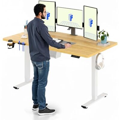 FLEXISPOT Bureau Assis Debout Électrique 160x60cm, Bureau Réglable Électrique en Hauteur avec Plateau Érable, Table d'ordinateur avec Crochet, Fonction Mémoire, pour Bureau, Télétravail FLEXISPOT Bureau Assis Debout Électrique 160x60cm, Bureau Réglable Électrique en Hauteur avec Plateau Érable, Table d'ordinateur avec Crochet, Fonction Mémoire, pour Bureau, Télétravail
