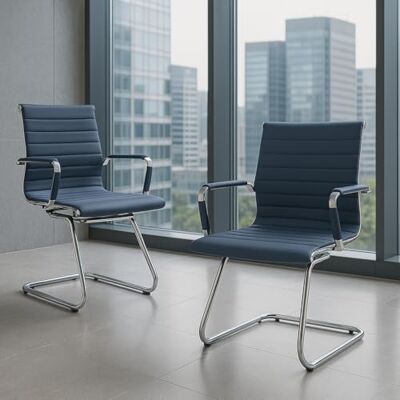 Ya-Home Chaise de Conférence Lot de 2, Chaise Bureau en Cuir PU, Bleu Chaise Visiteur Moderne avec Accoudoirs Confortables, Rembourrée et Ergonomique, Cadre Chromé Ya-Home Chaise de Conférence Lot de 2, Chaise Bureau en Cuir PU, Bleu Chaise Visiteur Moderne avec Accoudoirs Confortables, Rembourrée et Ergonomique, Cadre Chromé