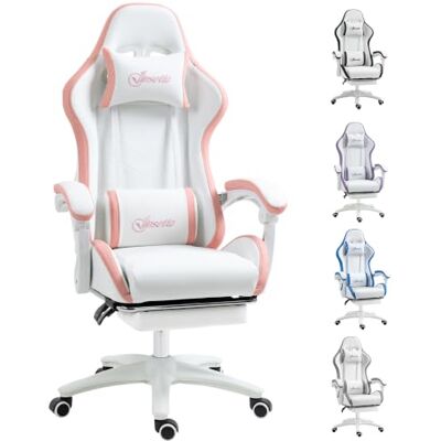 Vinsetto Chaise de gaming avec dossier haut inclinable, repose-pieds, blanc et rose Vinsetto Chaise de gaming avec dossier haut inclinable, repose-pieds, blanc et rose
