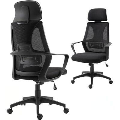 Vinsetto Chaise bureau ergonomique, fauteuil de bureau en maille, appui-tête, hauteur réglable, dossier inclinable, fonction bascule, support lombaire, pivotant 360°, pour chambre, télétravail, noir Vinsetto Chaise bureau ergonomique, fauteuil de bureau en maille, appui-tête, hauteur réglable, dossier inclinable, fonction bascule, support lombaire, pivotant 360°, pour chambre, télétravail, noir