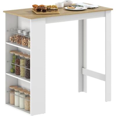 HOMCOM Table de Bar Mange-Debout Comptoir 112x57x106cm Chêne Clair Blanc Table Haute de Cuisine, 3 Étagères HOMCOM Table de Bar Mange-Debout Comptoir 112x57x106cm Chêne Clair Blanc Table Haute de Cuisine, 3 Étagères