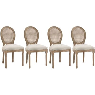 HOMCOM Ensemble de 4 chaises de Salle à Manger Chaise de Salon à médaillon Style Louis XVI Bois Massif sculpté et patiné Aspect Lin Beige HOMCOM Ensemble de 4 chaises de Salle à Manger Chaise de Salon à médaillon Style Louis XVI Bois Massif sculpté et patiné Aspect Lin Beige