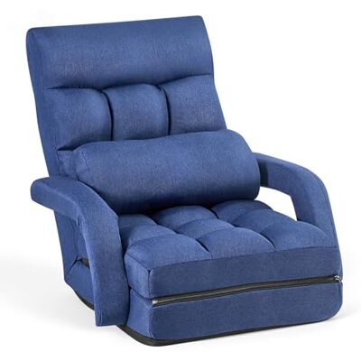 VEVOR Chaise de sol pliable réglable avec support pour le dos, accoudoirs et coussin, structure en métal avec mousse et tissu en lin, idéale pour se détendre dans le salon et le divertissement VEVOR Chaise de sol pliable réglable avec support pour le dos, accoudoirs et coussin, structure en métal avec mousse et tissu en lin, idéale pour se détendre dans le salon et le divertissement