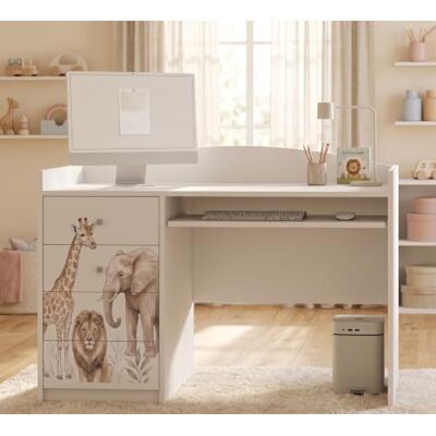 Happy Babies Grand bureau pour enfant, blanc, 125 x 60 cm, avec 4 tiroirs, bureau d'étudiant pour garçons et filles, table d'apprentissage avec motif au choix (n° 378) Happy Babies Grand bureau pour enfant, blanc, 125 x 60 cm, avec 4 tiroirs, bureau d'étudiant pour garçons et filles, table d'apprentissage avec motif au choix (n° 378)