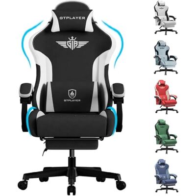 GTPLAYER Chaise Gaming ergonomique en tissu technique avec soutien lombaire, chaise d'ordinateur avec dossier allongé, charge jusqu'à 150 kg, noire GTPLAYER Chaise Gaming ergonomique en tissu technique avec soutien lombaire, chaise d'ordinateur avec dossier allongé, charge jusqu'à 150 kg, noire
