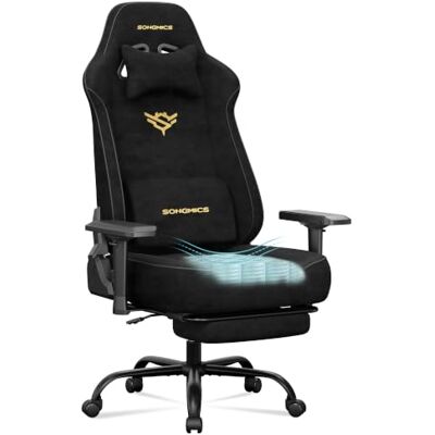 SONGMICS Chaise Gamer, Ergonomique, en Tissu Suédé, Inclinable Capacité 200 kg, 72 x 72 x (125-135) cm, avec Repose-Pieds et Accoudoirs 4D, Noir, Collection CATHY OBG095BH01 SONGMICS Chaise Gamer, Ergonomique, en Tissu Suédé, Inclinable Capacité 200 kg, 72 x 72 x (125-135) cm, avec Repose-Pieds et Accoudoirs 4D, Noir, Collection CATHY OBG095BH01