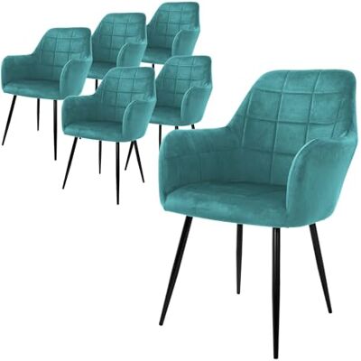 ECD Germany Set 6x Chaises de Salle à Manger Pétrole, Style Moderne/Retro, Dossier et Accoudoirs Rembourrée Aspect Velours, Pieds en Métal Noir, Chaise Ergonomique, Fauteuil de Salon/Chambre/Cuisine ECD Germany Set 6x Chaises de Salle à Manger Pétrole, Style Moderne/Retro, Dossier et Accoudoirs Rembourrée Aspect Velours, Pieds en Métal Noir, Chaise Ergonomique, Fauteuil de Salon/Chambre/Cuisine