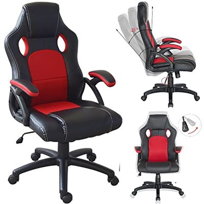 VDD Chaise de jeu Wouter junior chaise de bureau style gaming racing réglable en hauteur noir roug VDD Chaise de jeu Wouter junior chaise de bureau style gaming racing réglable en hauteur noir roug