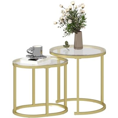 HOMCOM Lot de 2 Tables Basses Tables d'appoint gigognes en Acier et Plateau Verre trempé Transparent Table Ronde et Ovale Transparent HOMCOM Lot de 2 Tables Basses Tables d'appoint gigognes en Acier et Plateau Verre trempé Transparent Table Ronde et Ovale Transparent