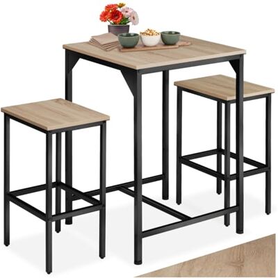 tectake ® Ensemble de table de bar 3 pièces 1 table haute + 2 tabourets Groupe de salle à manger de style industriel Meubles de bar à café Table de cuisine avec chaises Bois clair tectake ® Ensemble de table de bar 3 pièces 1 table haute + 2 tabourets Groupe de salle à manger de style industriel Meubles de bar à café Table de cuisine avec chaises Bois clair