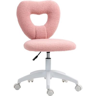 HOMCOM Chaise de bureau sans accoudoirs, réglable en hauteur, rose Chaise de bureau, Teddy Fleece moderne, siège de coiffeuse cœur, roulettes pivotantes HOMCOM Chaise de bureau sans accoudoirs, réglable en hauteur, rose Chaise de bureau, Teddy Fleece moderne, siège de coiffeuse cœur, roulettes pivotantes