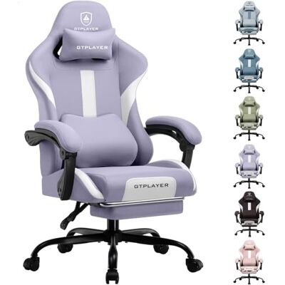 GTPLAYER Chaise Gaming Tissu, Chaise Bureau, Chaise Ergonomique, Chaise Gamer, Support Lombaire Et Appui-TêTe, Chaise De Jeu RéGlable En Hauteur, Chaise D'Ordinateur Pivotante, Violet GTPLAYER Chaise Gaming Tissu, Chaise Bureau, Chaise Ergonomique, Chaise Gamer, Support Lombaire Et Appui-TêTe, Chaise De Jeu RéGlable En Hauteur, Chaise D'Ordinateur Pivotante, Violet