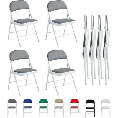 mcc direct Lot de 4 chaises pliantes en similicuir avec cadre en métal et siège rembourré, faciles à plier et à ranger pour la maison, le bureau, la salle à manger et la réception (gris) mcc direct Lot de 4 chaises pliantes en similicuir avec cadre en métal et siège rembourré, faciles à plier et à ranger pour la maison, le bureau, la salle à manger et la réception (gris)