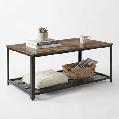 IvoQ Table basse industrielle Aspect bois vintage et acier 2 couches Avec étagère en maille Table de salon industrielle Robuste, élégante et facile à assembler IvoQ Table basse industrielle Aspect bois vintage et acier 2 couches Avec étagère en maille Table de salon industrielle Robuste, élégante et facile à assembler