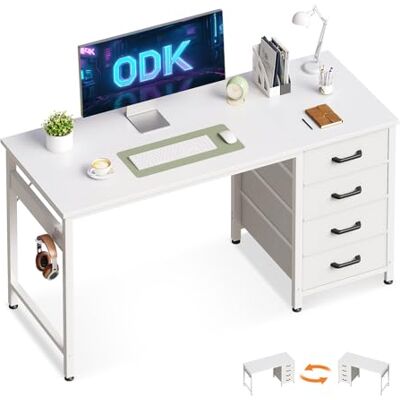 ODK Bureau avec 4 Tiroirs, Table d'ordinateur Table de Bureau avec Crochet pour Casque, Bureaux Gaming Informatique pour Bureaux à Domicile (Blanc, 120x48x75.7cm) ODK Bureau avec 4 Tiroirs, Table d'ordinateur Table de Bureau avec Crochet pour Casque, Bureaux Gaming Informatique pour Bureaux à Domicile (Blanc, 120x48x75.7cm)