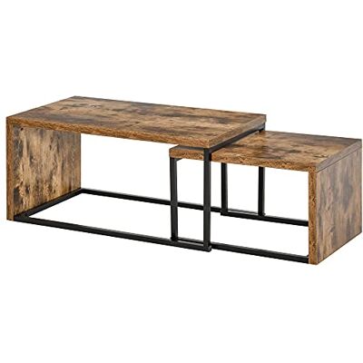 HOMCOM Lot de 2 Tables Basses gigognes Design Industriel encastrable dim. Grande Table 90L x 48l x 42H cm métal Noir Aspect Vieux Bois HOMCOM Lot de 2 Tables Basses gigognes Design Industriel encastrable dim. Grande Table 90L x 48l x 42H cm métal Noir Aspect Vieux Bois