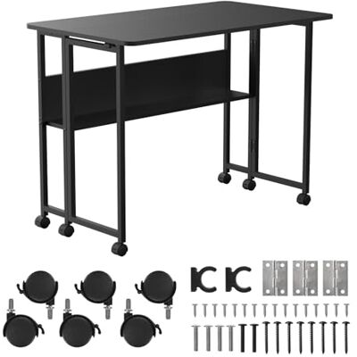 Maclean Bureau pliant MC-126 B avec étagère et roulettes plateau 100x58 cm charge 50 kg pliage rapide table mobile compacte noire pour télétravail étude bureau maison gain de place Maclean Bureau pliant MC-126 B avec étagère et roulettes plateau 100x58 cm charge 50 kg pliage rapide table mobile compacte noire pour télétravail étude bureau maison gain de place