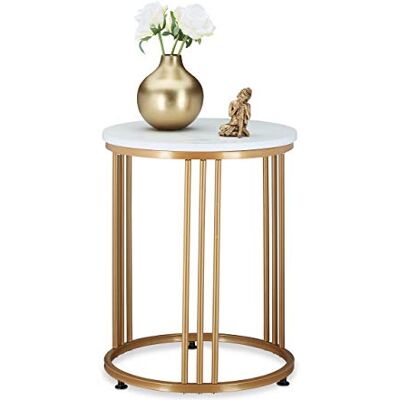Relaxdays Table d'appoint ronde, aspect marbre, H x l x P : 51 x 41 x 41 cm, blanc/doré, fer Relaxdays Table d'appoint ronde, aspect marbre, H x l x P : 51 x 41 x 41 cm, blanc/doré, fer
