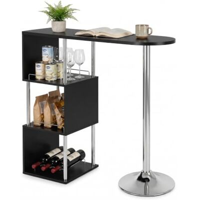 WOLTU Table de bar avec trois grilles pour vin, bar de cuisine avec structures métalliques et MDF, table haute pour bistrot, salle à manger, 113 x 40 x 105 cm, noir WOLTU Table de bar avec trois grilles pour vin, bar de cuisine avec structures métalliques et MDF, table haute pour bistrot, salle à manger, 113 x 40 x 105 cm, noir