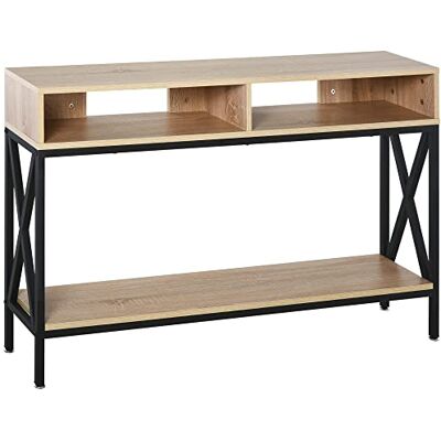 HOMCOM Table Console Table d'Entrée Industriel Multi-rangements 120 x 23,5 x 75 cm Bois Chêne HOMCOM Table Console Table d'Entrée Industriel Multi-rangements 120 x 23,5 x 75 cm Bois Chêne