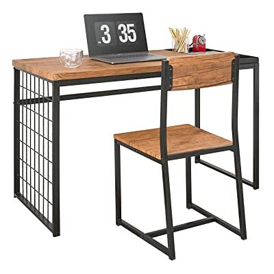 SoBuy Set de 1 Bureau + 1 Chaise Ensemble Bureau et Chaise Table de Travail avec 2 tablettes Amovibles Work Table Computer Table Table de Cuisine Table à Manger au Design Industriel, FWT60-N SoBuy Set de 1 Bureau + 1 Chaise Ensemble Bureau et Chaise Table de Travail avec 2 tablettes Amovibles Work Table Computer Table Table de Cuisine Table à Manger au Design Industriel, FWT60-N