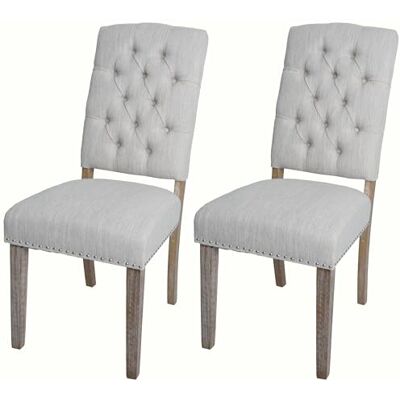 Mendler HWC-O66b Lot de 2 chaises de salle à manger, chaises de cuisine rembourrées, avec rivets en tissu/textile, gris clair Mendler HWC-O66b Lot de 2 chaises de salle à manger, chaises de cuisine rembourrées, avec rivets en tissu/textile, gris clair