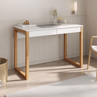 IDIMEX Bureau en Bois avec 2 tiroirs Noah, Design scandinave, en pin Massif Coloris Blanc et chêne IDIMEX Bureau en Bois avec 2 tiroirs Noah, Design scandinave, en pin Massif Coloris Blanc et chêne