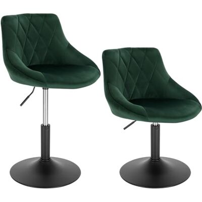 WOLTU Lot de 2 tabourets de bar vert foncé pour cuisine, coiffeuse, comptoir avec dossier extérieur en velours, vérin à gaz pivotant réglable, base en acier WOLTU Lot de 2 tabourets de bar vert foncé pour cuisine, coiffeuse, comptoir avec dossier extérieur en velours, vérin à gaz pivotant réglable, base en acier