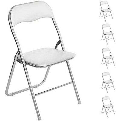 BAKAJI Lot de 6 chaises rembourrées pliantes peu encombrantes avec structure tubulaire en métal, rivet en PVC, design moderne pour salle à manger cuisine (blanc) BAKAJI Lot de 6 chaises rembourrées pliantes peu encombrantes avec structure tubulaire en métal, rivet en PVC, design moderne pour salle à manger cuisine (blanc)