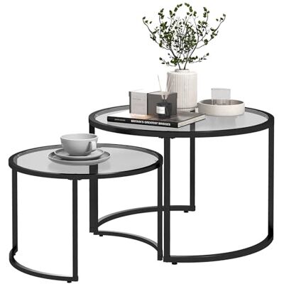 HOMCOM Lot de 2 Tables Basses gigognes Rondes 70/54 cm Plateau Verre trempé et Pied en Acier au Carbone Design Moderne Noir HOMCOM Lot de 2 Tables Basses gigognes Rondes 70/54 cm Plateau Verre trempé et Pied en Acier au Carbone Design Moderne Noir