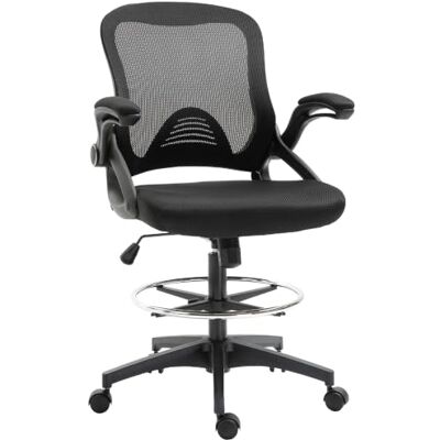 HOMCOM Vinsetto Chaise Bureau Ergonomique Avec Repose-Pieds Accoudoirs Noir Fauteuil De Bureau, Chaise De Dessin À Dossier En Maille, Hauteur Réglable, Assise Rembourrée, Pivotante 360° HOMCOM Vinsetto Chaise Bureau Ergonomique Avec Repose-Pieds Accoudoirs Noir Fauteuil De Bureau, Chaise De Dessin À Dossier En Maille, Hauteur Réglable, Assise Rembourrée, Pivotante 360°