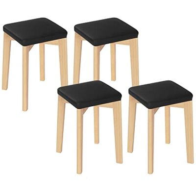 WOLTU Tabouret de Salle à Manger, Tabouret en Bois Massif avec Siège Rembourré d’Éponge et Recouvert de PU, Chaise de Cuisine Moderne et Compacte, 32,5x32,5x47cm, Couleur Bois et Noir BH345sz-4 WOLTU Tabouret de Salle à Manger, Tabouret en Bois Massif avec Siège Rembourré d’Éponge et Recouvert de PU, Chaise de Cuisine Moderne et Compacte, 32,5x32,5x47cm, Couleur Bois et Noir BH345sz-4