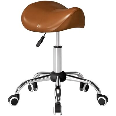 HOMCOM Tabouret à roulettes, tabouret de massage avec hauteur réglable 49-61cm et selle ergonomique, chaise de travail à roulettes pivotant 360°, pour salon de massage, tatouage, clinique, spa, marron HOMCOM Tabouret à roulettes, tabouret de massage avec hauteur réglable 49-61cm et selle ergonomique, chaise de travail à roulettes pivotant 360°, pour salon de massage, tatouage, clinique, spa, marron