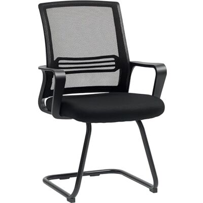 HOMCOM Chaise Bureau en Maille Fauteuil de Bureau sans roulettes, Chaise de réunion Ergonomique avec Base en traîneau, pour Salle de conférence, Chambre, Attente, réception, Noir HOMCOM Chaise Bureau en Maille Fauteuil de Bureau sans roulettes, Chaise de réunion Ergonomique avec Base en traîneau, pour Salle de conférence, Chambre, Attente, réception, Noir
